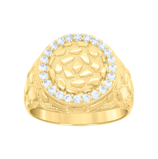 10K Yellow Gold Mens Cubic-Zirconia Nugget Round Head Fashion Ring