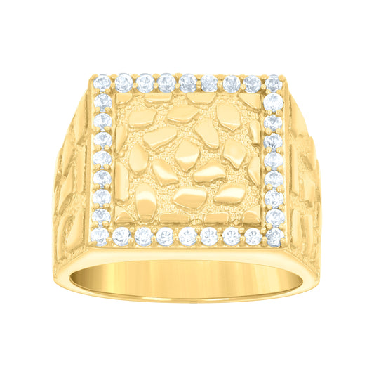 10K Yellow Gold Mens Cubic-Zirconia Nugget Square Head Fashion Ring