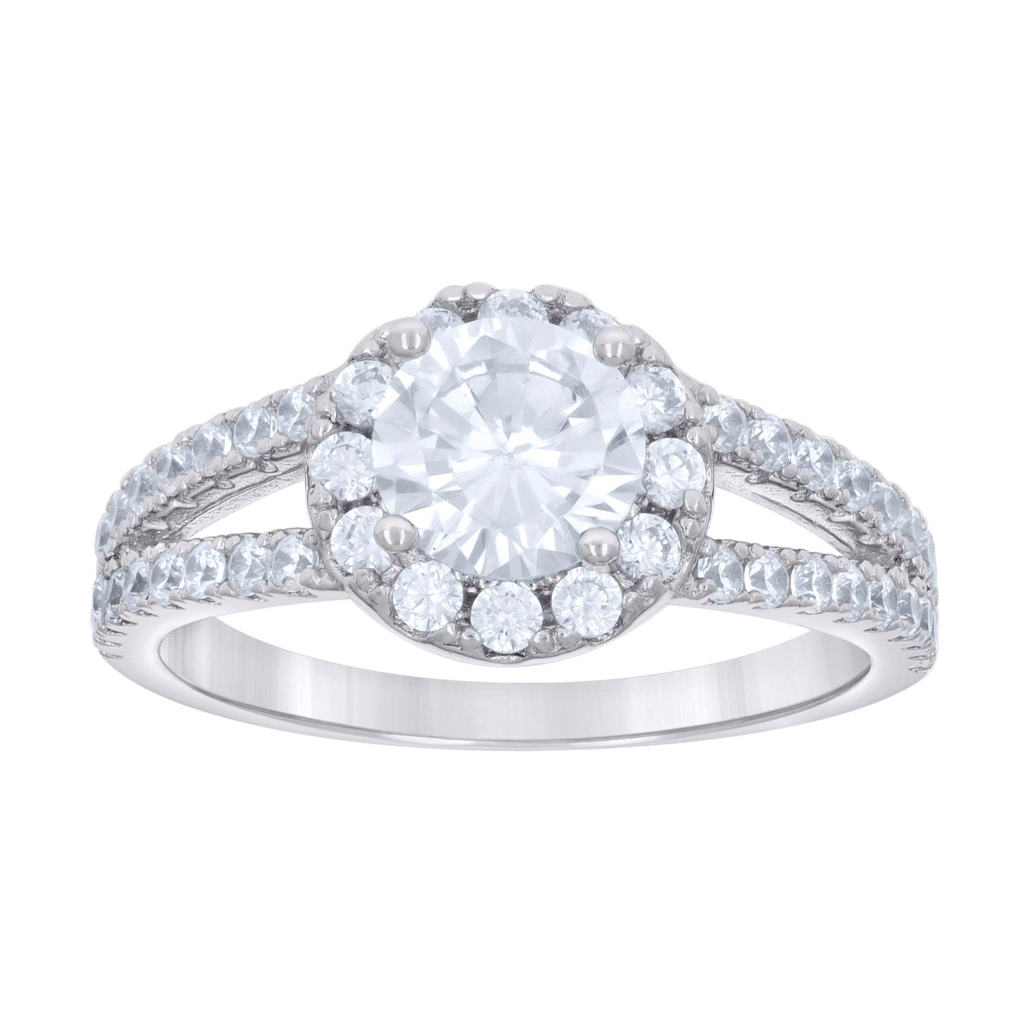 Sterling Silver Womens Cubic-Zirconia Halo Duo Bridal Anniversary Wedding Engagement Band Ring Set