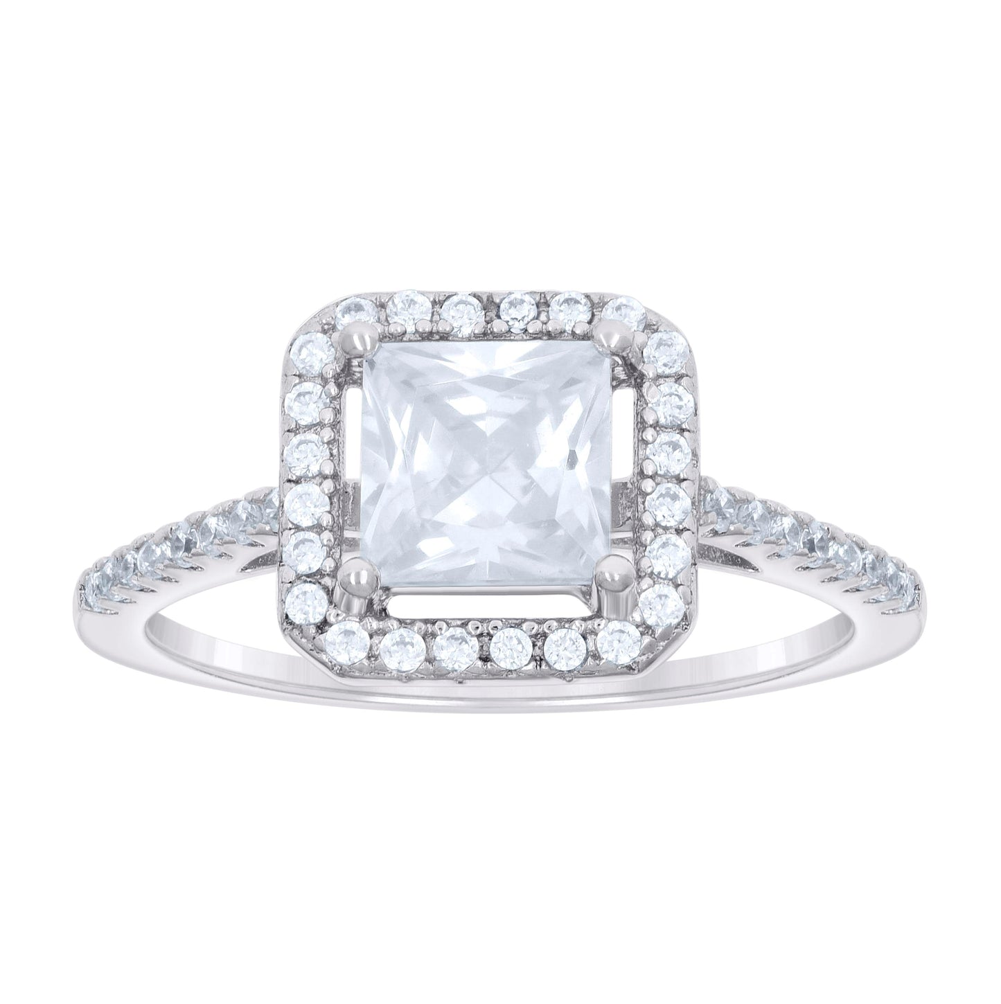 Sterling Silver Womens Round Princess-Cut Cubic-Zirconia Octagon Head Duo Bridal Anniversary Wedding Engagement Band Ring Set
