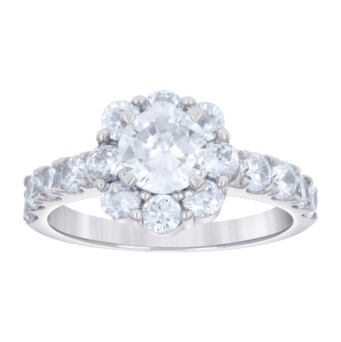 Sterling Silver Womens Cubic-Zirconia Flower Duo Bridal Anniversary Wedding Engagement Band Ring Set