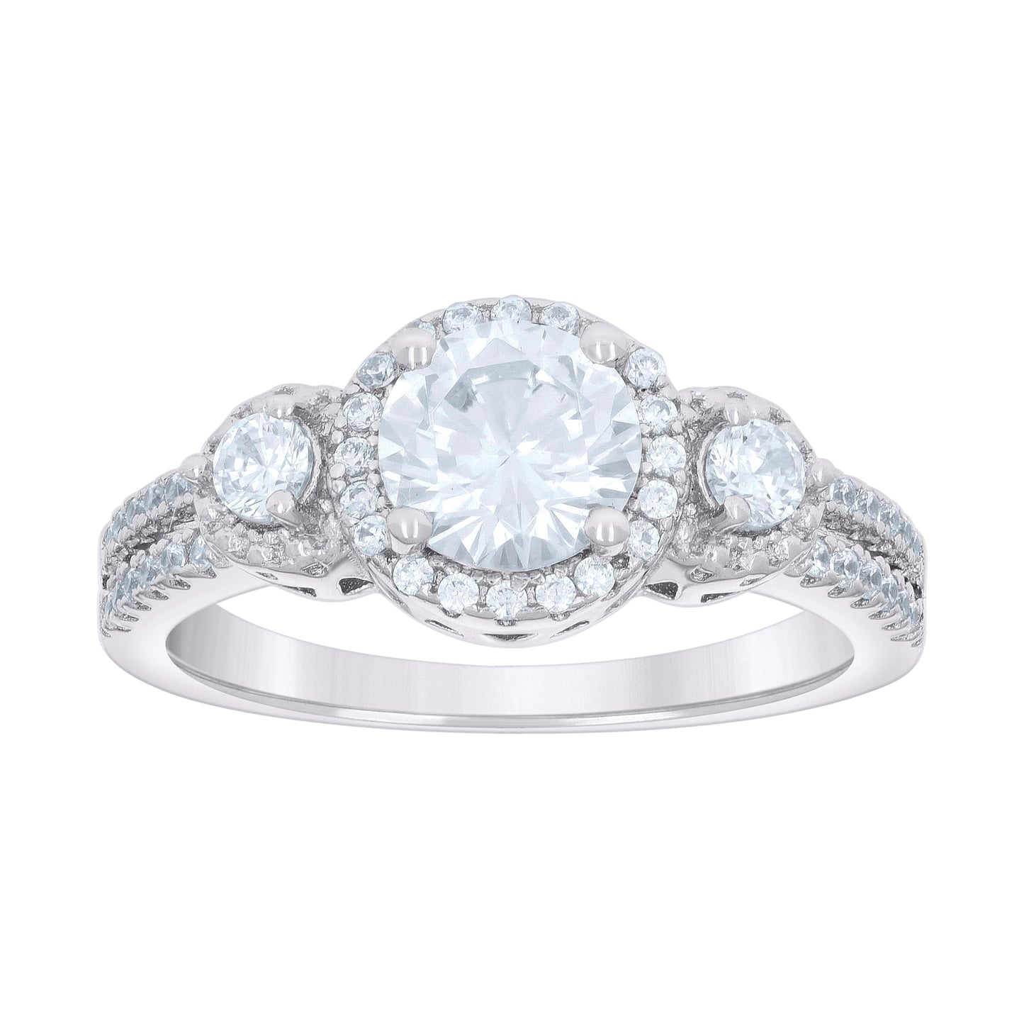 Sterling Silver Womens Cubic-Zirconia Round Head Fashion Duo Bridal Anniversary Wedding Engagement Band Ring Set