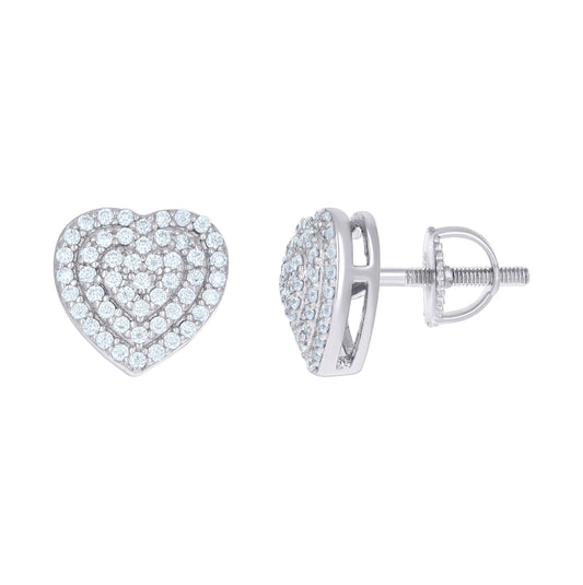 Sterling Silver Womens 0.52 Cttw Moissanite Heart Stud Earrings