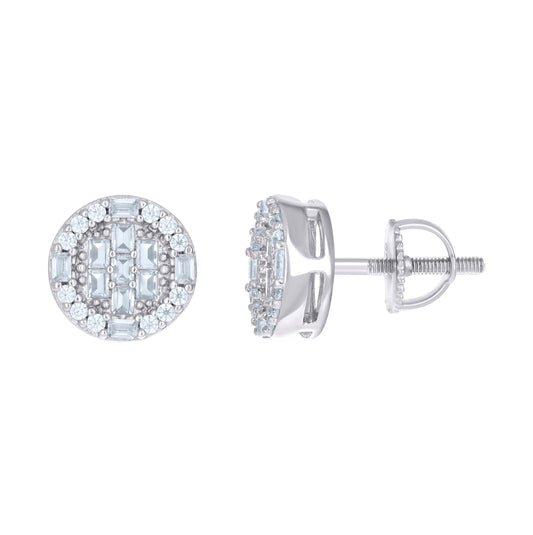 Sterling Silver Womens 0.12 Cttw Round 0.51 Cttw Baguette Moissanite Fashion Stud Earrings