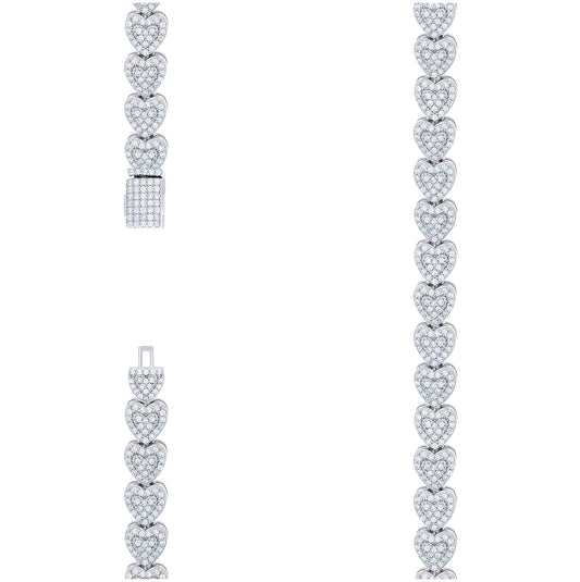 Sterling Silver Womens Moissanite Heart Chain Bracelet 7mm