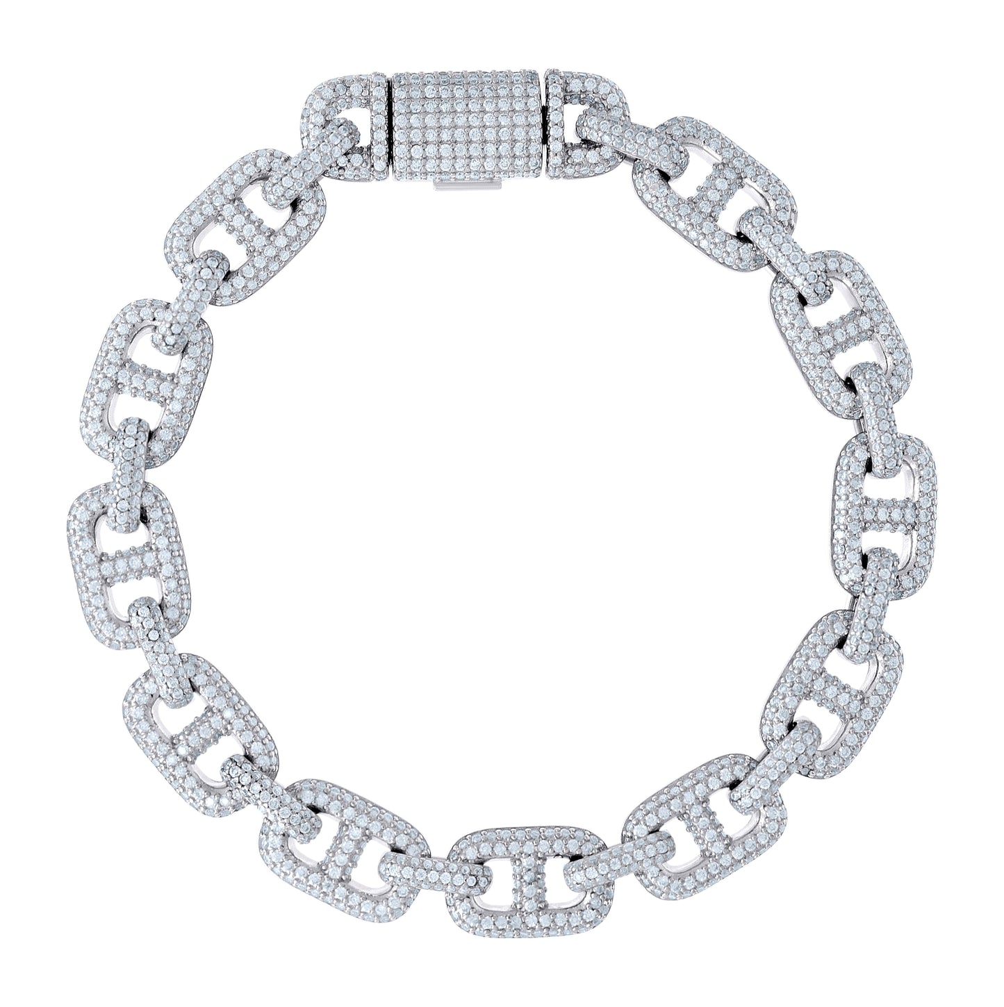 Sterling Silver Moissanite Mariner Link Chain Bracelet 10mm Size 8.5 Inches
