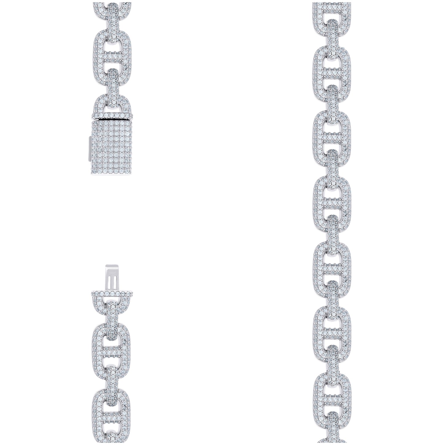Sterling Silver Moissanite Mariner Link Chain Bracelet 10mm Size 8.5 Inches