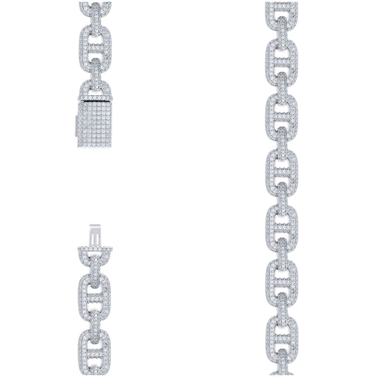 Sterling Silver Moissanite Mariner Link Chain Bracelet 10mm Size 8.5 Inches