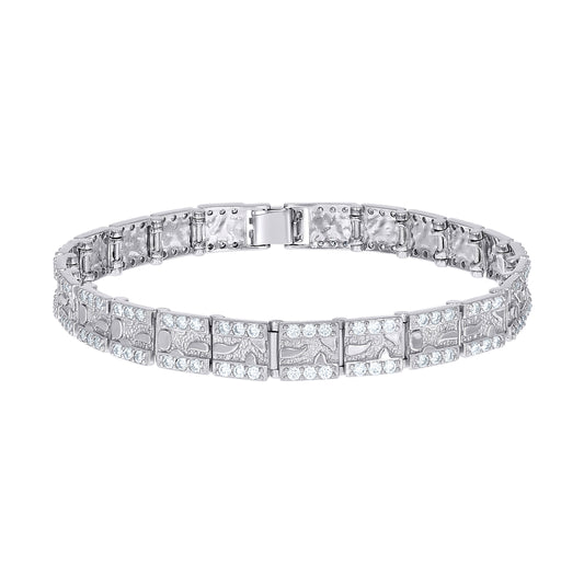 Sterling Silver Moissanite Square Link Nugget Bracelet