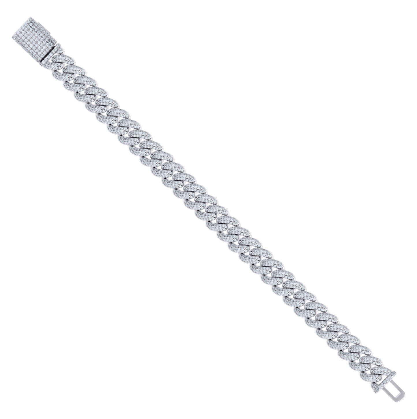 Sterling Silver Moissanite Cuban Chain Bracelet Size 8 Inches