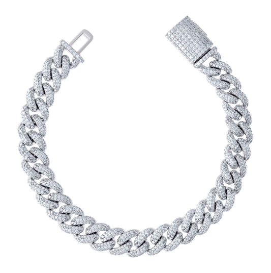 Sterling Silver Moissanite Cuban Chain Bracelet Size 8 Inches