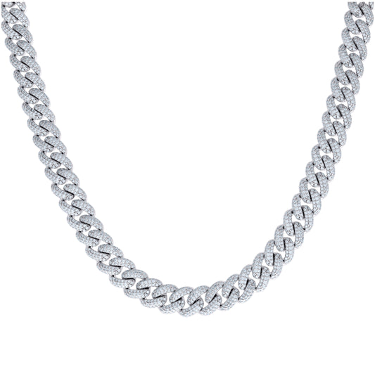 Sterling Silver 16.68 Cttw Moissanite Cuban Chain Necklace 10mm Size 22 Inches