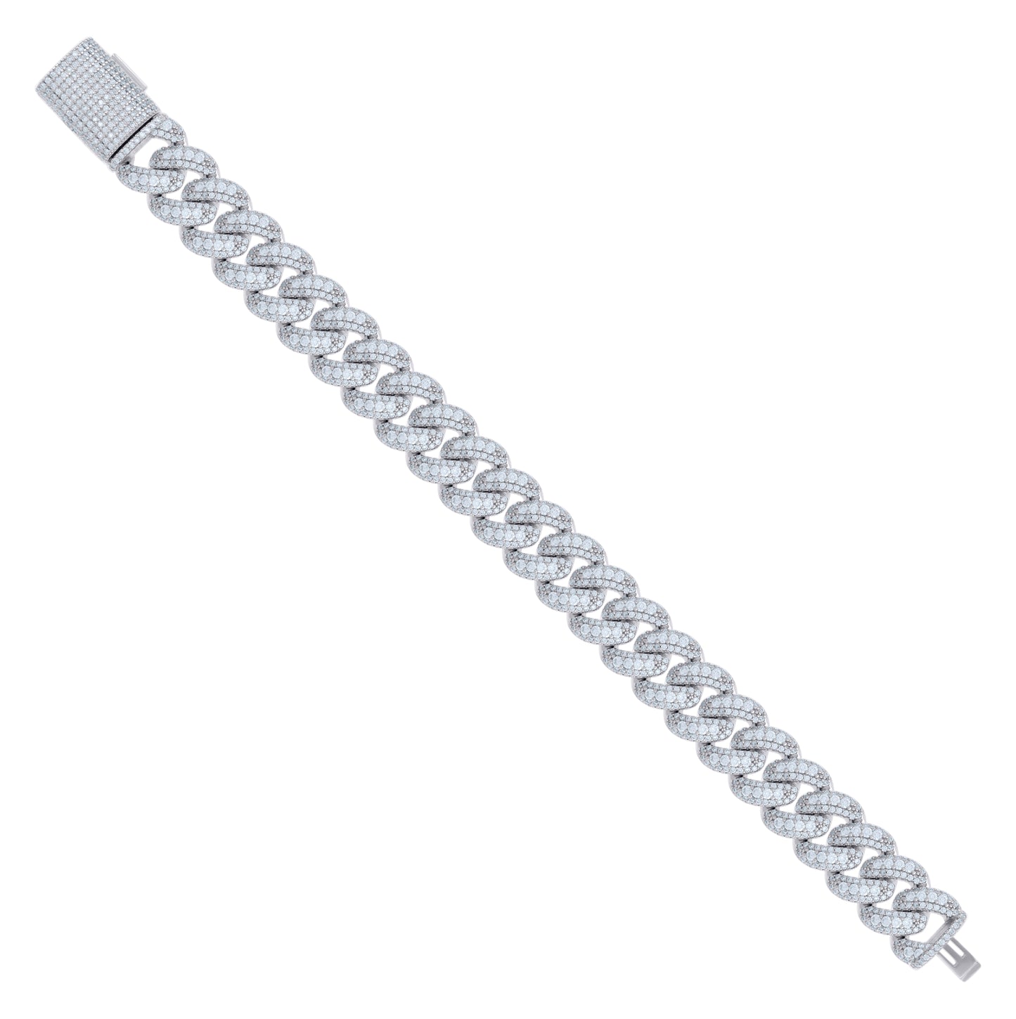 Sterling Silver Moissanite Cuban Chain Bracelet Size 8 Inches