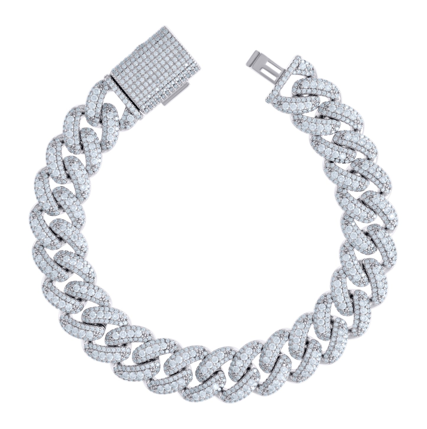 Sterling Silver Moissanite Cuban Chain Bracelet Size 8 Inches
