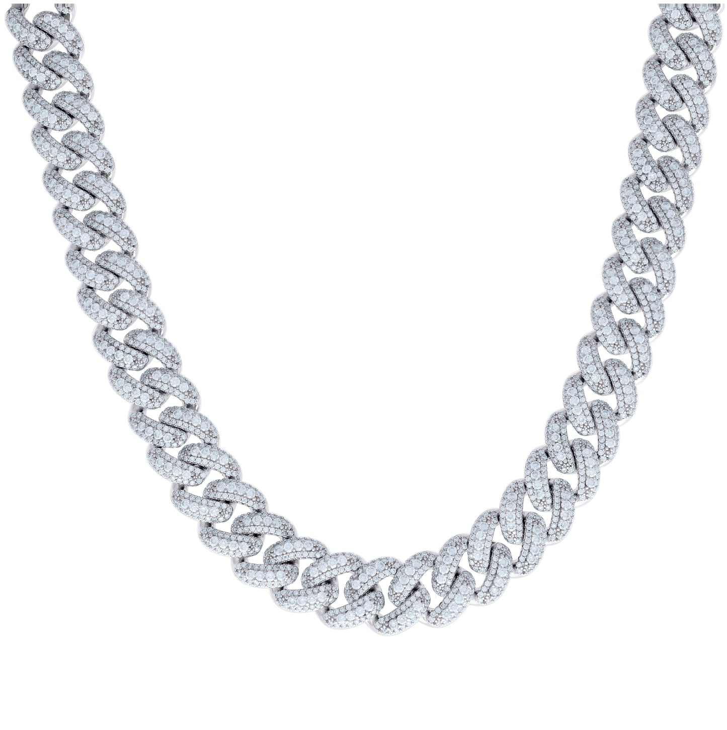 Sterling Silver 30.24 Cttw Moissanite Cuban Chain Necklace 12mm Size 22 Inches