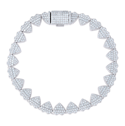 Sterling Silver Round & Baguette Moissanite Heart Link Necklace