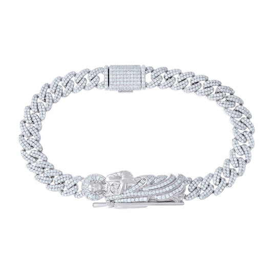 Sterling Silver 5.11 Cttw Round, 0.43 Cttw Baguette Moissanite St. Jude Bracelet Size 8.5 Inches