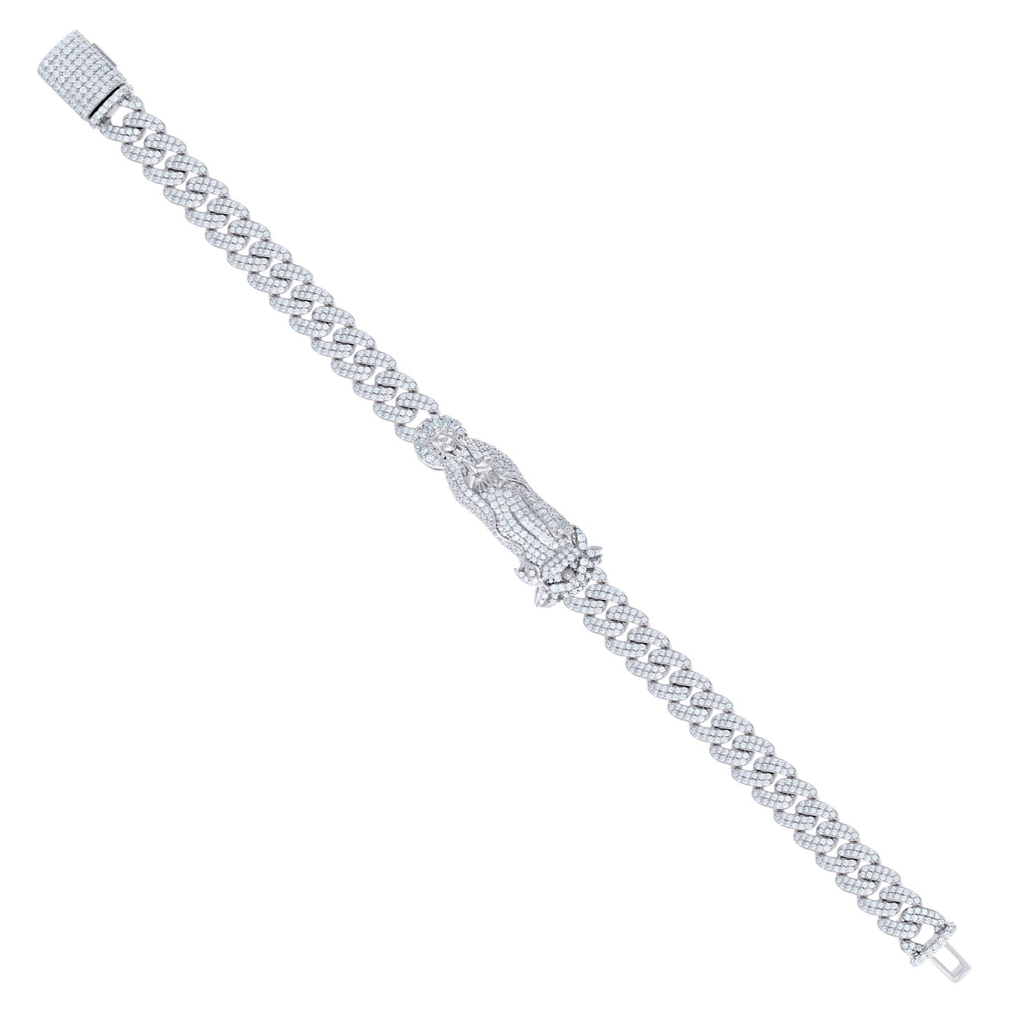Sterling Silver 6.29 Cttw Round, 0.29 Cttw Baguette Moissanite Guadalupe Bracelet Size 8.5 Inches