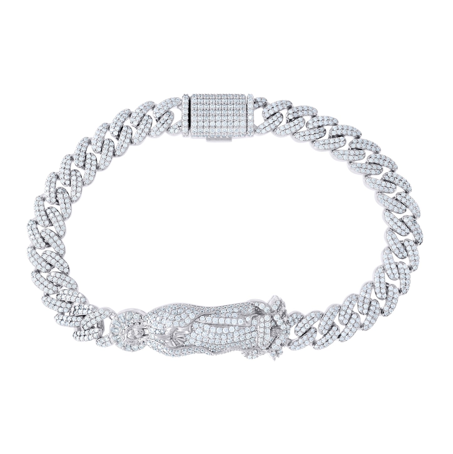 Sterling Silver 6.29 Cttw Round, 0.29 Cttw Baguette Moissanite Guadalupe Bracelet Size 8.5 Inches