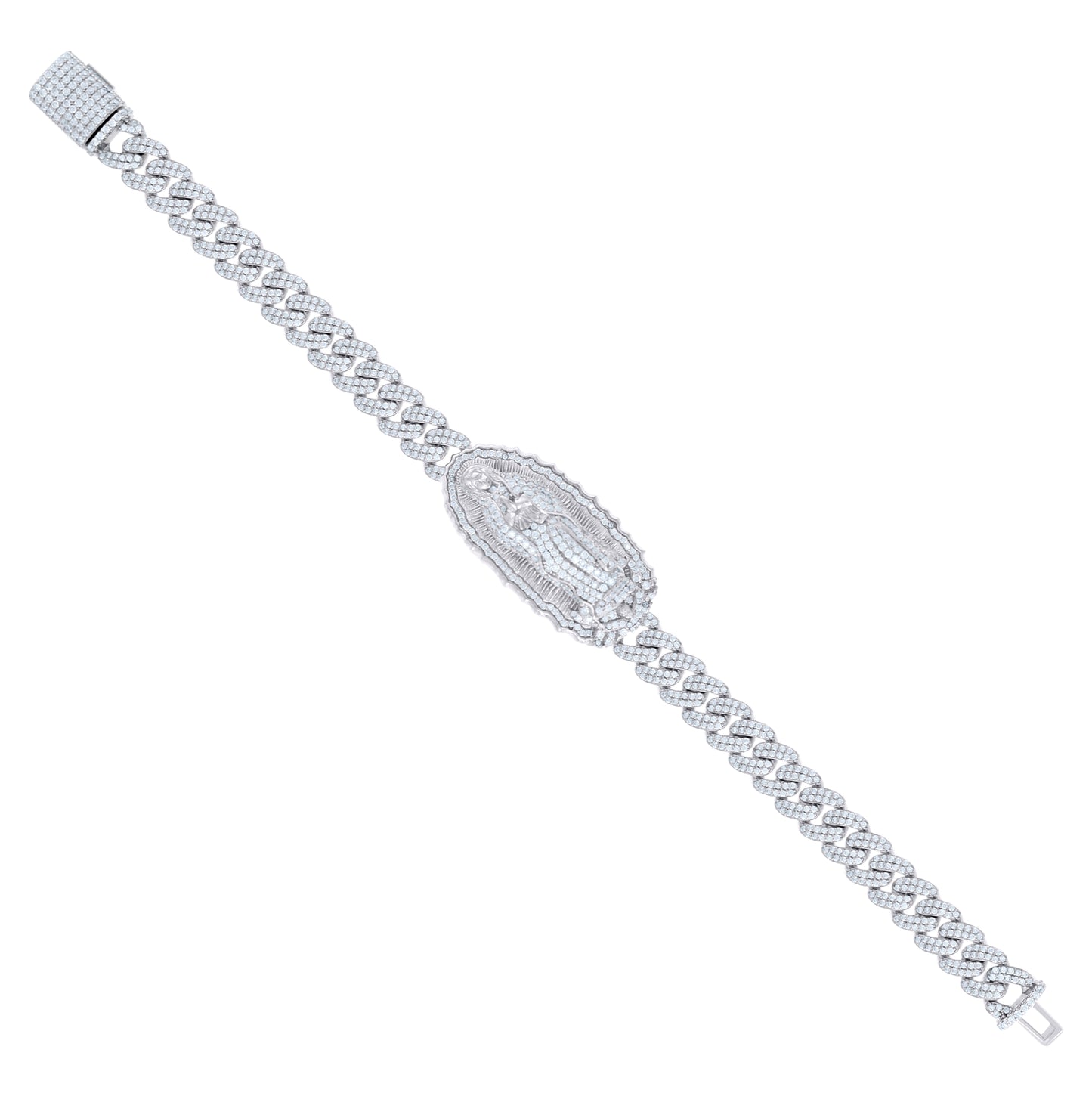 Sterling Silver Unisex 6.27 Cttw Moissanite Guadalupe Religious Charm Bracelet Size 8.5 Inches