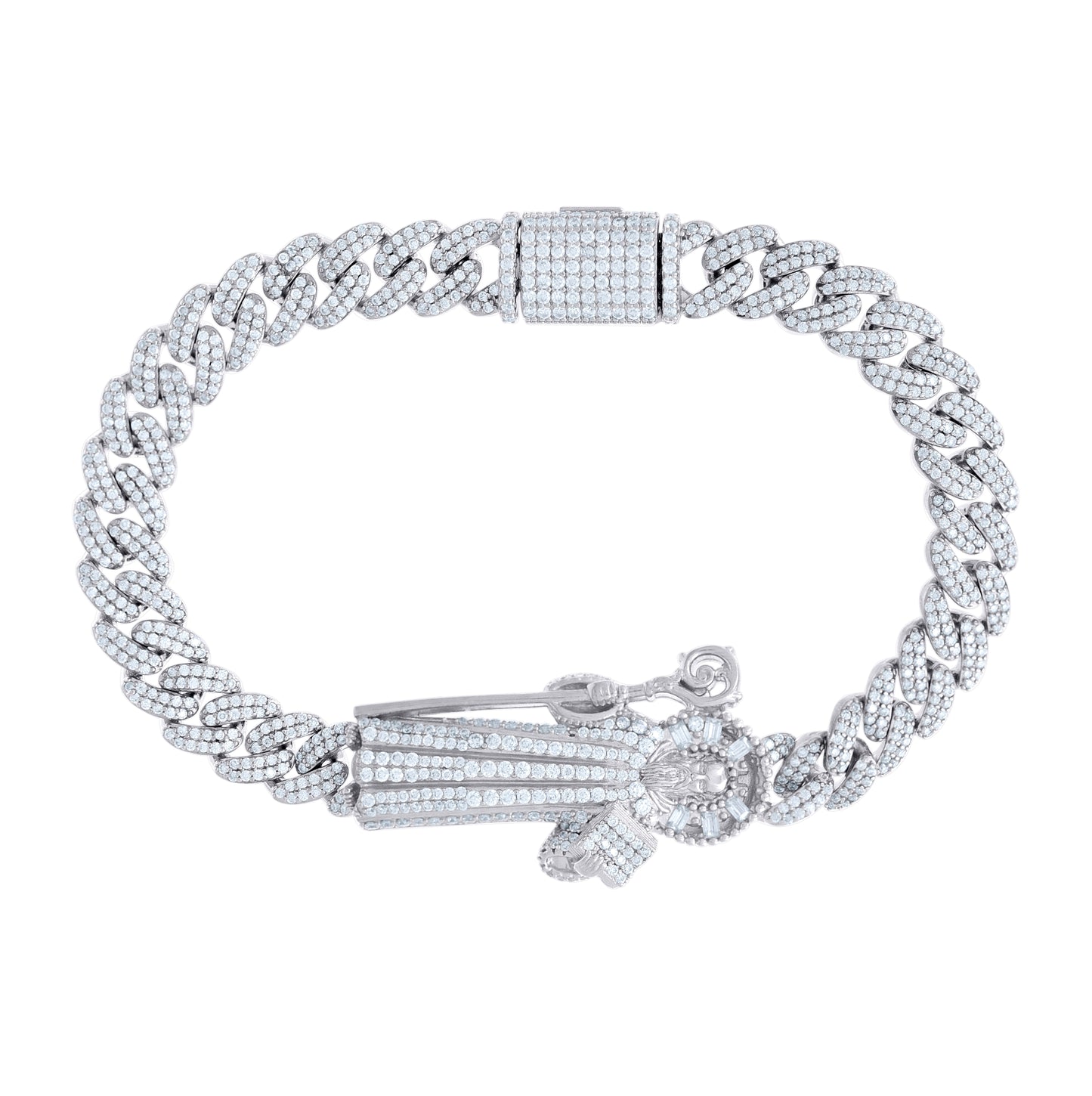 Sterling Silver 5.85 Cttw Round, 0.45 Cttw Baguette Moissanite St. Augustine Bracelet Size 8.5 Inches