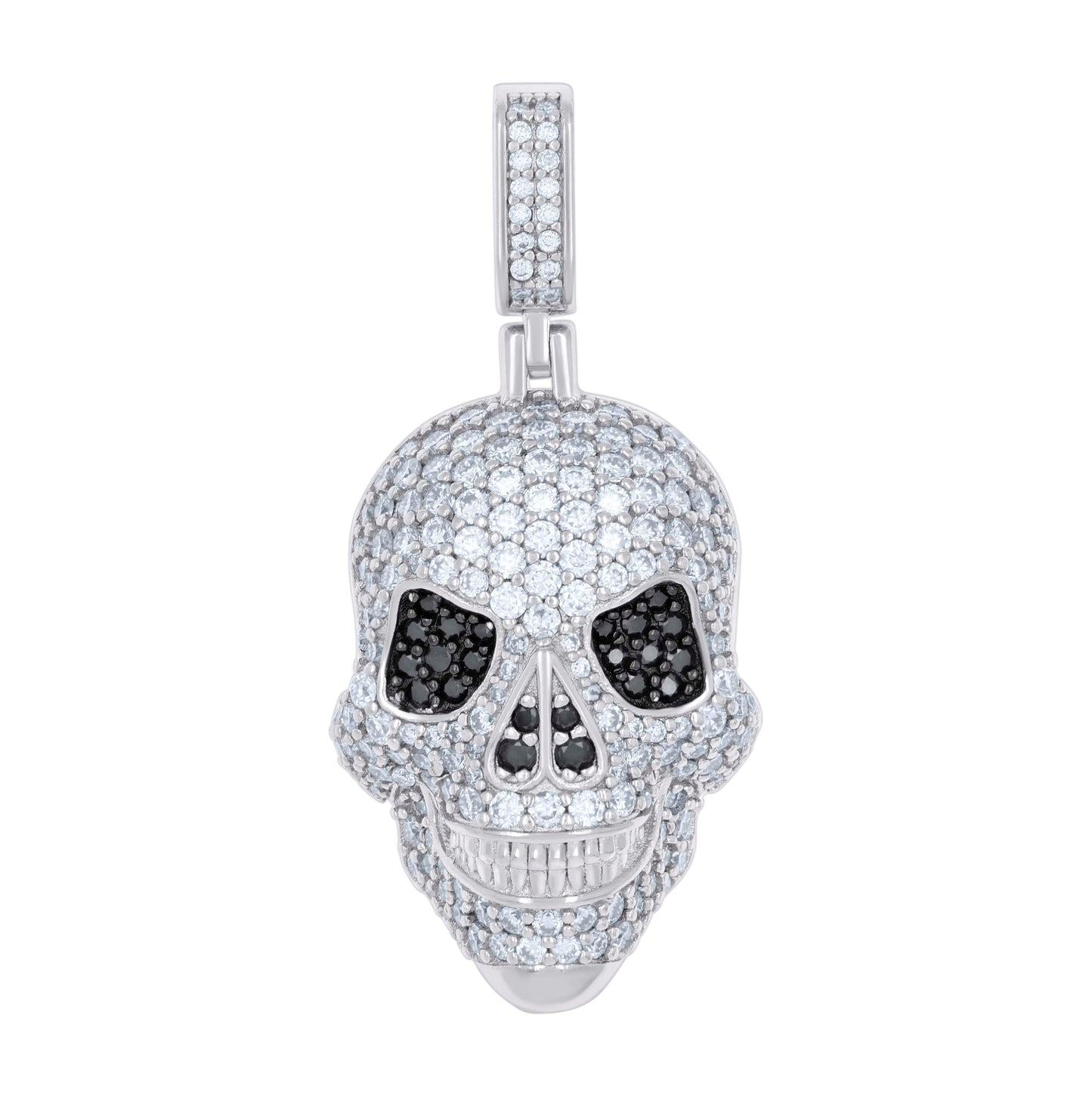 Sterling Silver Mens 2.32 Cttw Black White Moissanite Skull Fashion Pendant