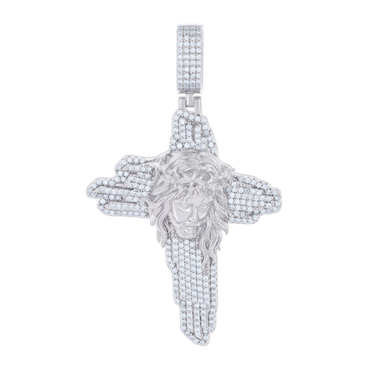 Sterling Silver Mens 1.41 Cttw Moissanite Cross Jesus Religious Pendant