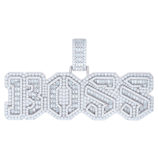 Sterling Silver Mens 4.62 Cttw Round 3.52 Cttw Baguette Moissanite BOSS Fashion Pendant