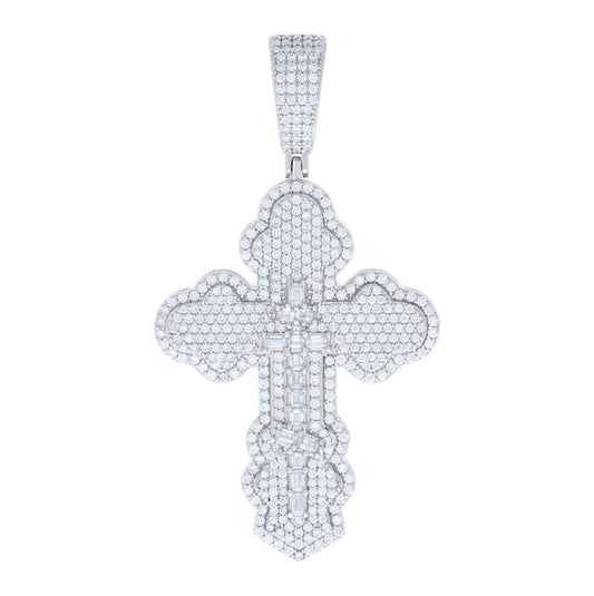 Sterling Silver Mens 2.54 Cttw Round 0.74 Cttw Baguette Moissanite Cross Religious Pendant