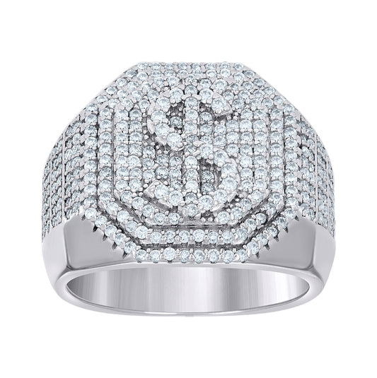 Sterling Silver Mens 1.58ct Moissanite Octagon Head Dollar Sign Currency Bridal Anniversary Wedding Engagement Band Ring