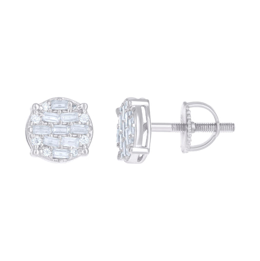Sterling Silver Womens 0.08 Cttw Round 0.5 Cttw Baguette Moissanite Fashion Stud Earrings