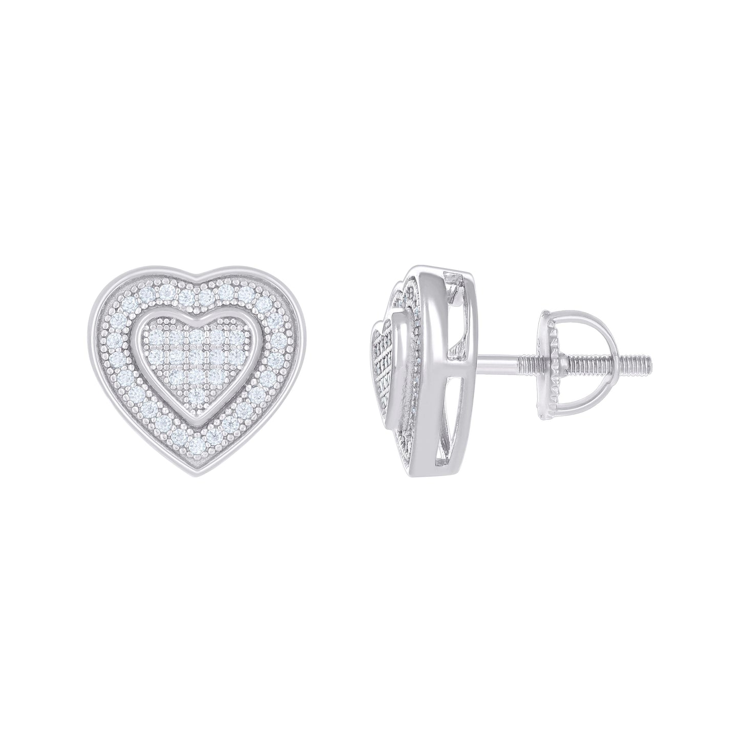 Sterling Silver Womens 0.32 Cttw Moissanite Heart Stud Earrings
