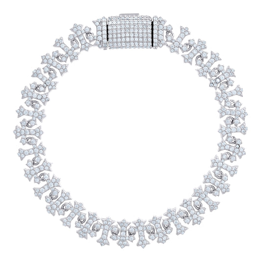 Sterling Silver Mens Cubic-Zirconia Crosses Link Fashion Bracelet 10mm