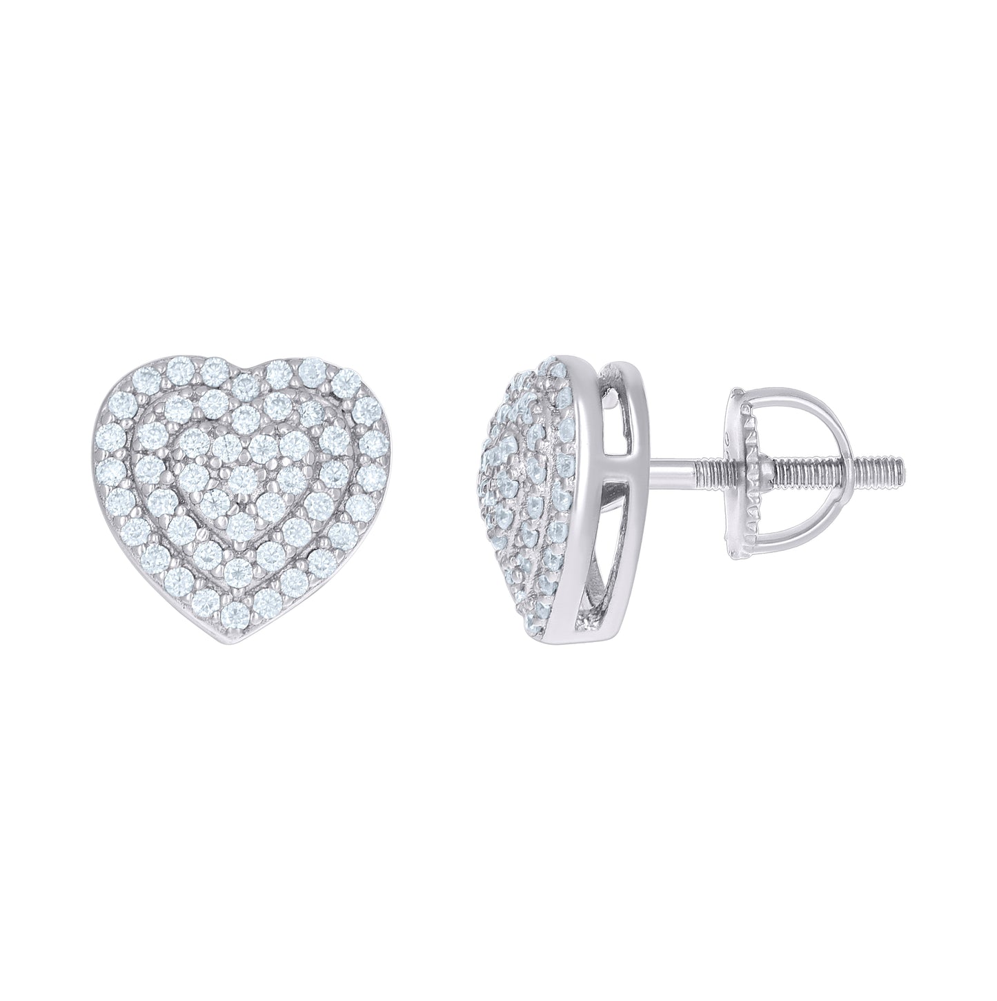 Sterling Silver Women Cubic-Zirconia 10mm Heart Stud Earrings