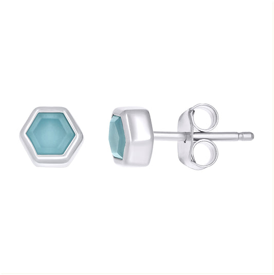 Sterling Silver Women Natural Blue Stone Octagon Fashion Stud Earrings