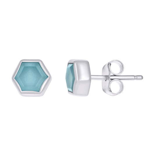 Sterling Silver Women Natural Blue Stone Octagon Fashion Stud Earrings