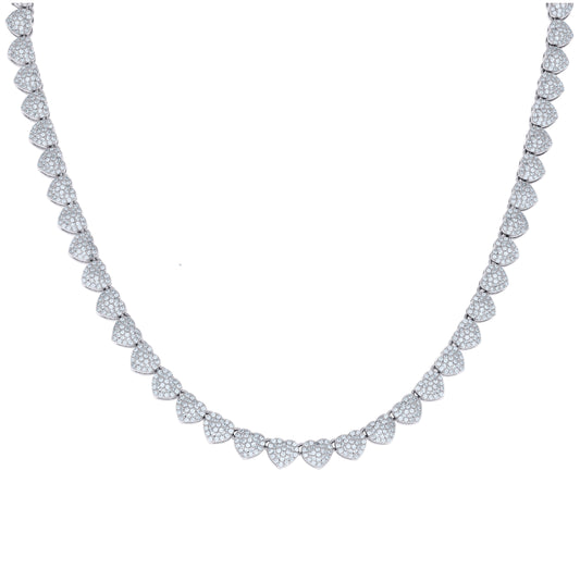 Sterling Silver Womens Cubic-Zirconia Heart Link Necklace 6mm