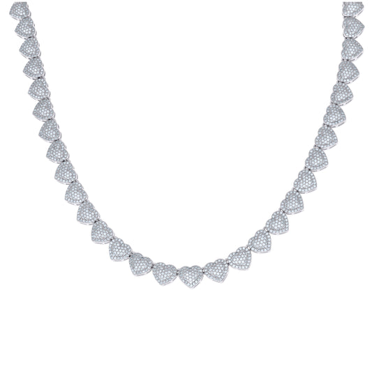 Sterling Silver Womens Cubic-Zirconia Heart Link Necklace 8mm
