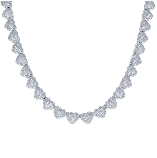 Sterling Silver Womens Cubic-Zirconia Heart Link Necklace 10mm
