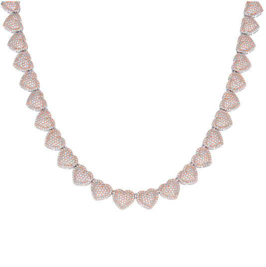 Sterling Silver Rose-tone Womens Cubic-Zirconia Heart Link Necklace 10mm
