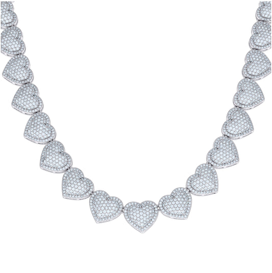 Sterling Silver Womens Cubic-Zirconia Heart Link Necklace 14mm