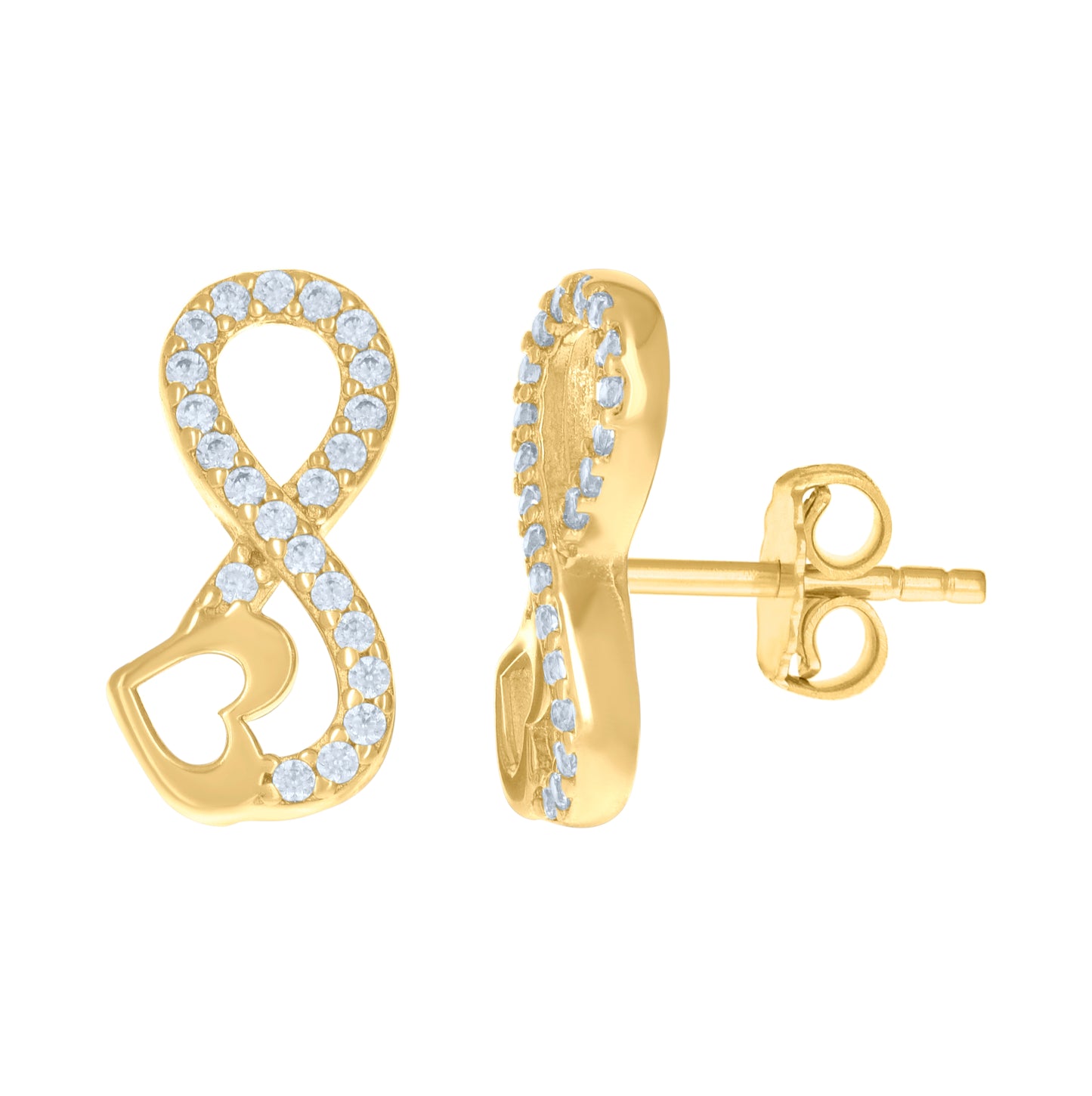14K Yellow Gold Womens Cubic-Zirconia Infinity Heart Stud Earrings