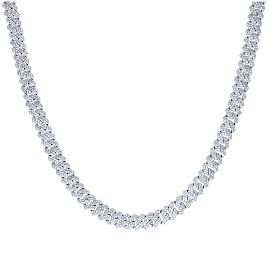 Sterling Silver Moissanite Square Cuban Chain Necklace 8mm