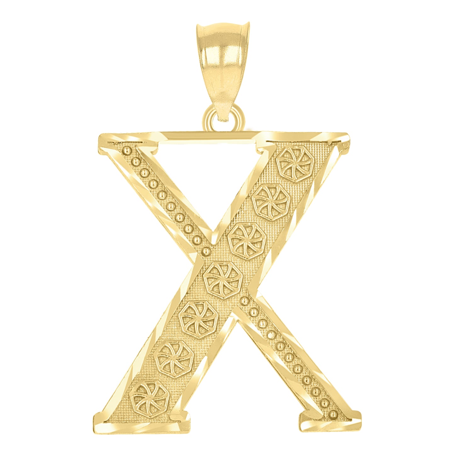 10K Yellow Gold Unisex Diamond-Cut Initial Letter Charm Pendant