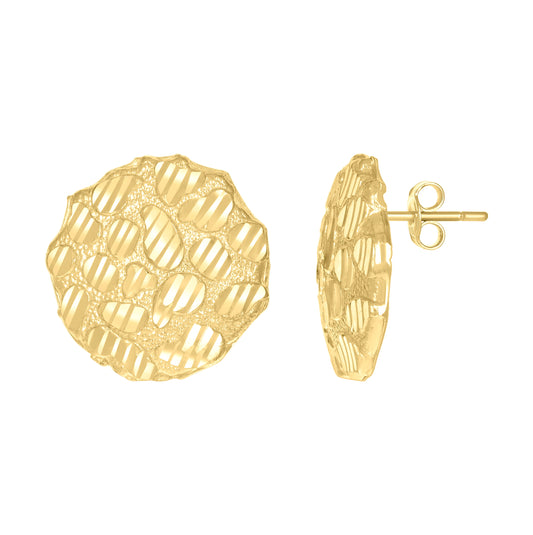 10K Yellow Gold Womens Nugget Round Stud Earrings