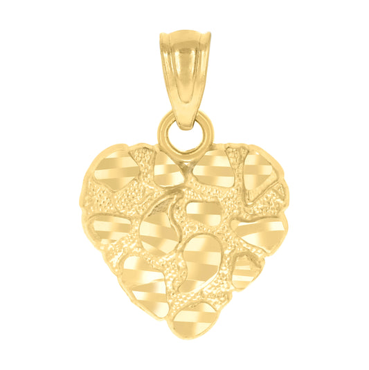 10K Yellow Gold Womens Nugget Heart Charm Pendant