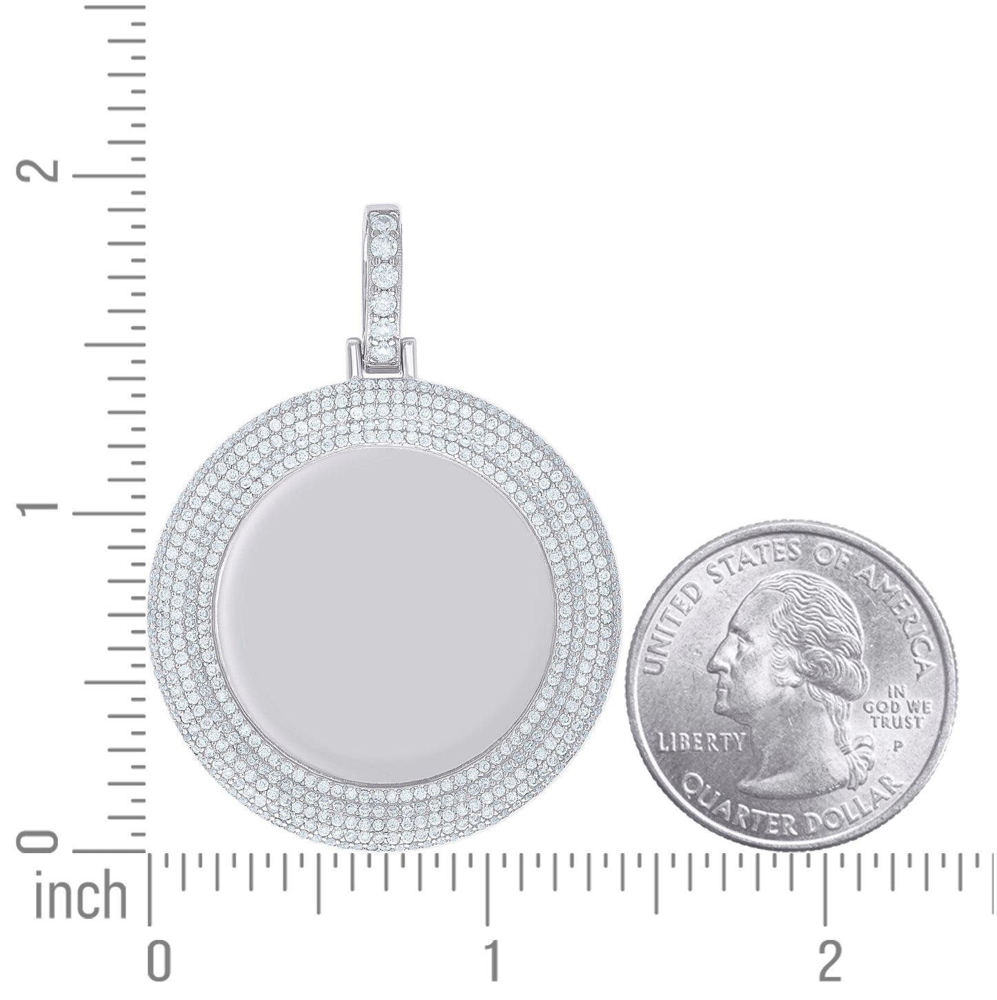 Sterling Silver Unisex Cubic-Zirconia Memory Circle Photo Frame Charm Pendant