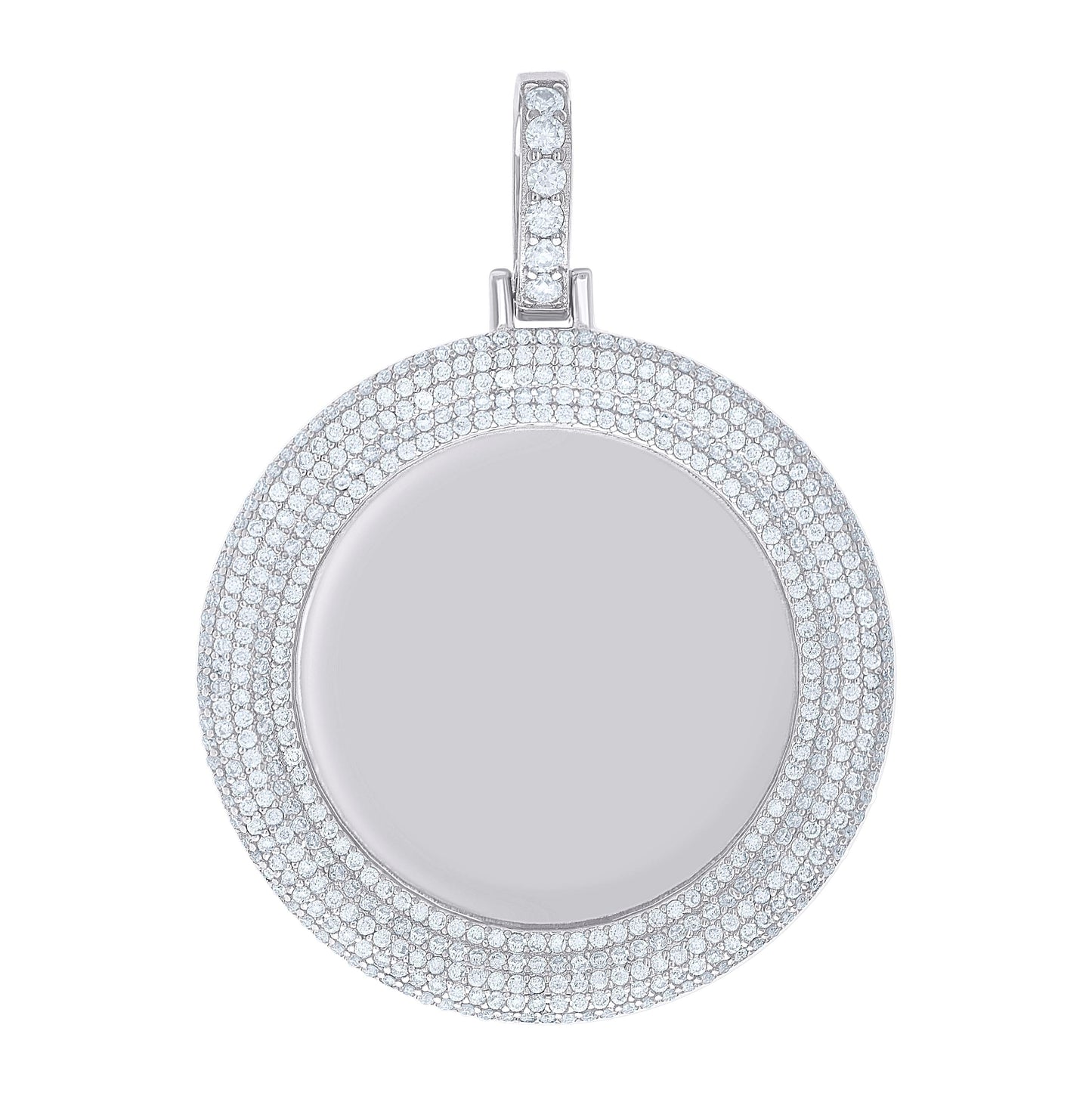 Sterling Silver Unisex Cubic-Zirconia Memory Circle Photo Frame Charm Pendant