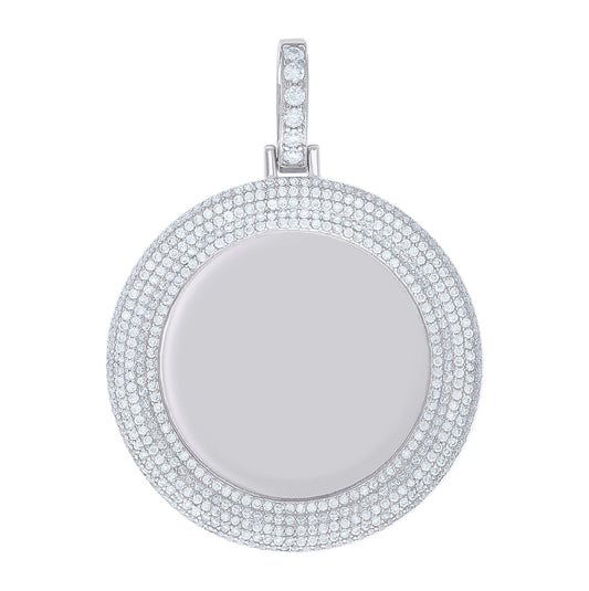 Sterling Silver Unisex Cubic-Zirconia Memory Circle Photo Frame Charm Pendant