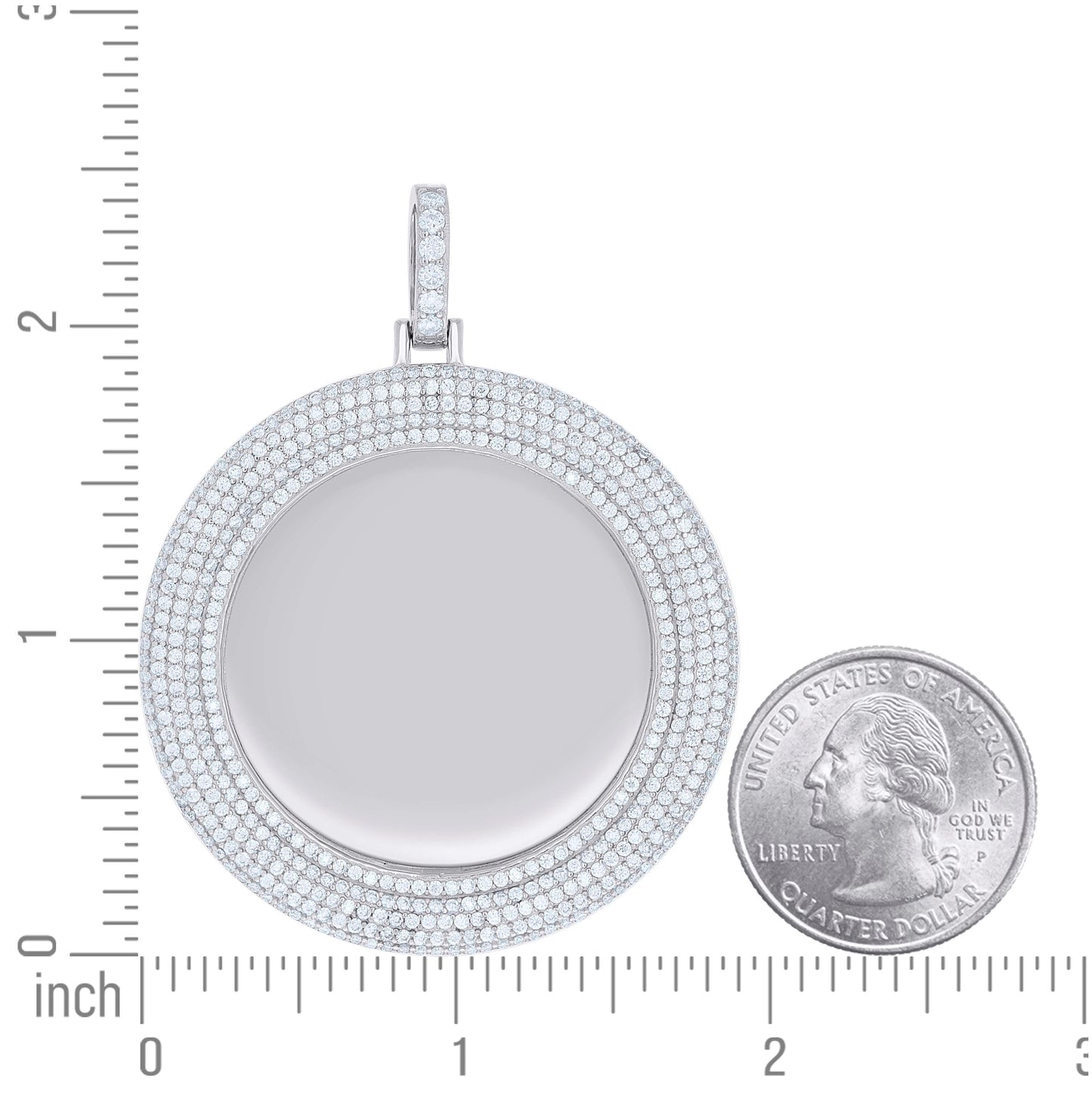Sterling Silver Unisex Cubic-Zirconia Memory Circle Photo Frame Charm Pendant